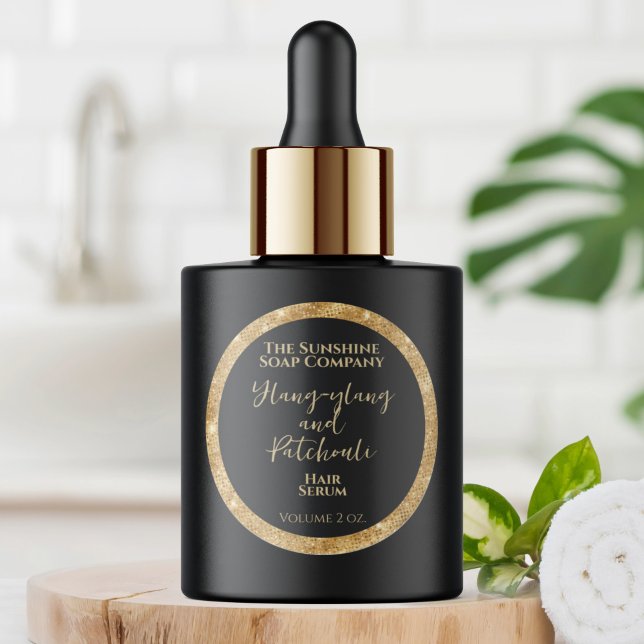 Adesivo Redondo Produto cosmético Dourado e preto de luxo (Criador carregado)