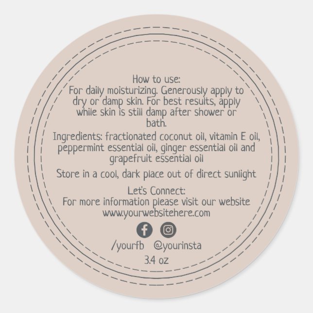 Adesivo Redondo Produto de beleza empresarial orgânica Ingrediente (Frente)