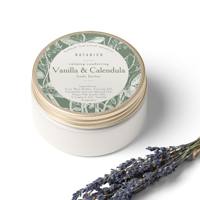 Adesivo Redondo Produto de Ingredientes Botânicos Verdes Florais (Floral Sage Green Botanical Ingredients Product Classic Round Sticker)