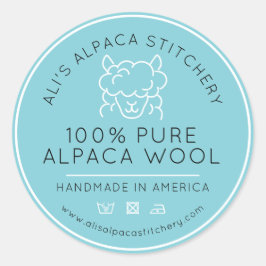 Adesivo Redondo Produto de lã de alpaca aqua branco negócio de tri
