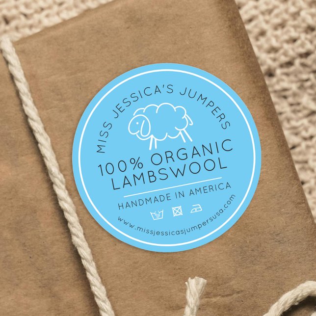 Adesivo Redondo Produto de lã de ovelha negócios de tricô azul bra (Criador carregado)