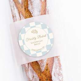 Adesivo Redondo Produto de Padaria Croissant Azul Xadrez Chic