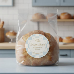 Adesivo Redondo Produto de Padaria Croissant Azul Xadrez Chic