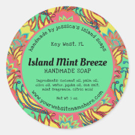 Adesivo Redondo Produto de Padrão Floral Tropical de Key West Isla