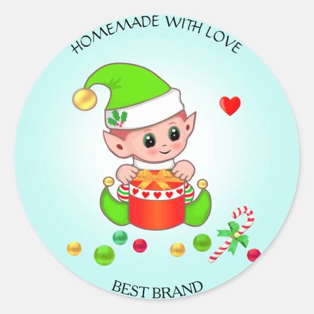 Adesivo Redondo Produto Duende de Natal & Rótulo de Pote Caseiro (Frente)