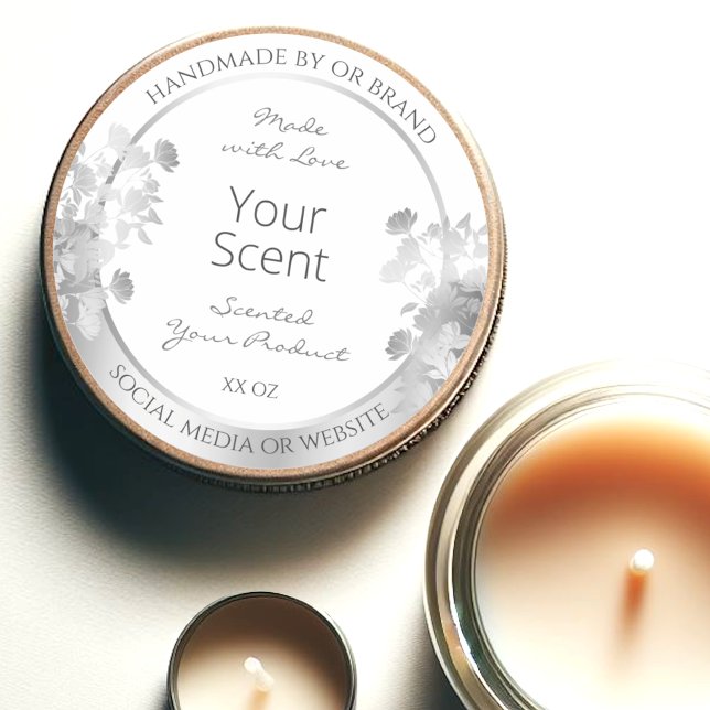 Adesivo Redondo Produto Floral Branco Clássico Rótulo de Acondicio (Criador carregado)