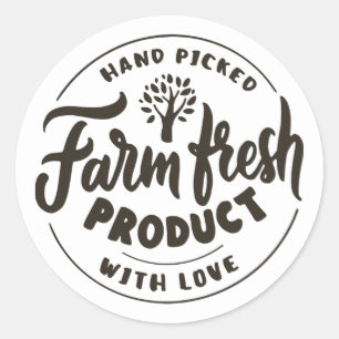 Adesivo Redondo produto fresco da fazenda arte com palavras sobre 