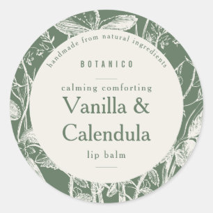 Adesivo Redondo Produto Pequeno, Floral Botânico Verde Sage