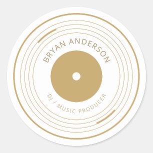 Adesivo Redondo Produtor de Música DJ Vinil de Ouro de Luxo