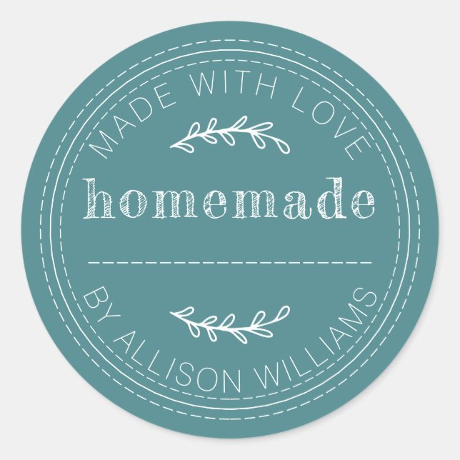 Adesivo Redondo Produtos Assados Caseiros Rústicos Tinta Azul (Frente)