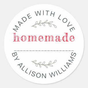 Adesivo Redondo Produtos Assados Caseiros Verde Sálvia Vermelho Rú
