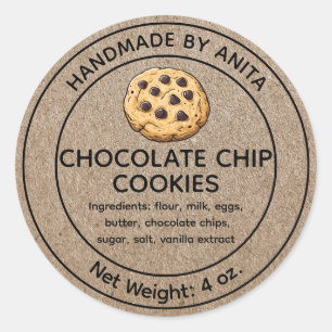 Adesivo Redondo Produtos cozidos Cookies Chip Chocolate Label Kraf