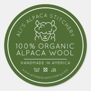 Adesivo Redondo Produtos de lã de alpaca verde branco negócios de