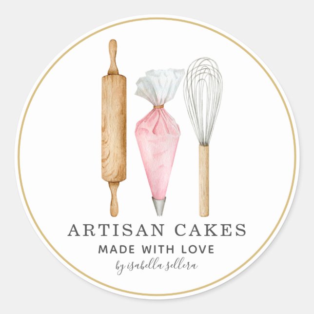 Adesivo Redondo Produtos de padaria de pastelaria de cozinheiros (Frente)