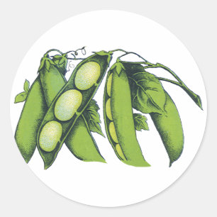 Adesivo Redondo Produtos Hortícolas Vintage; Feijões-Lima, Comidas