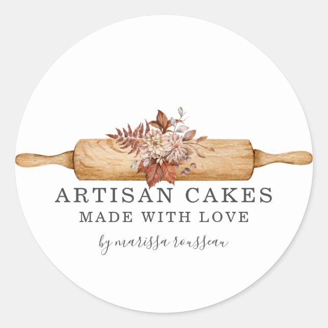 Adesivo Redondo Produtos para pastelaria Chef Rolamento Pino (Frente)