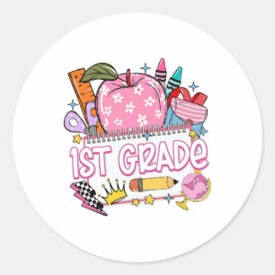 Adesivo Redondo Professor(a) do 1º ano de volta às aulas Apple Not