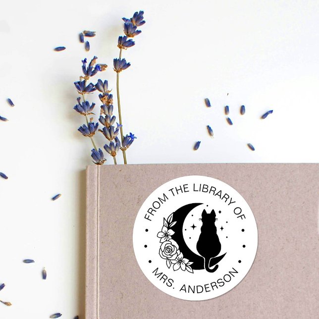 Adesivo Redondo Professor de Biblioteca de Livros de Lua Floral (Criador carregado)