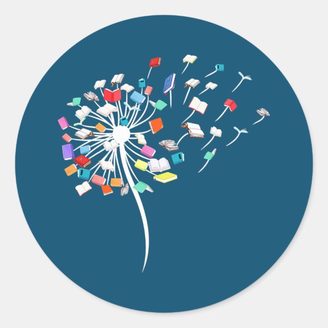 Adesivo Redondo Professor de Bibliotecas do Livro Lover Dandelion (Frente)