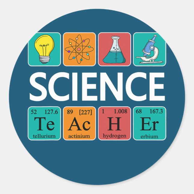 Adesivo Redondo Professor de Ciência Química Periódica de Mesas Bi (Frente)