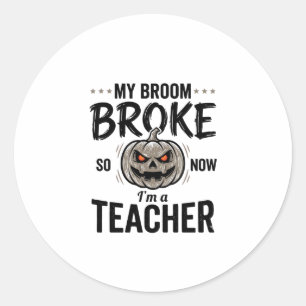 Adesivo Redondo Professor de Halloween Vassoura Quebrou Abóbora Vi