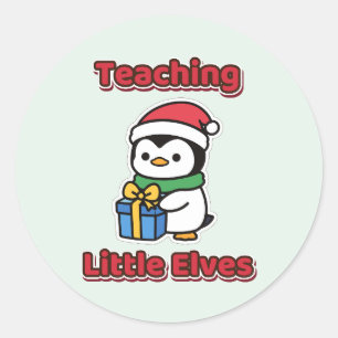 Adesivo Redondo Professor de Natal dos Pequenos Elfos