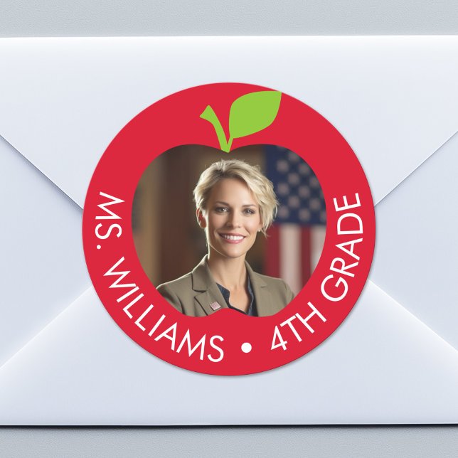 Adesivo Redondo Professor e Grau Personalizados - Apple com Foto (Custom Sticker for Party Favors, Classroom Identification or Envelopes)