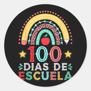 Adesivo Redondo Professor espanhol 100 Dias De Escuela Rainbow