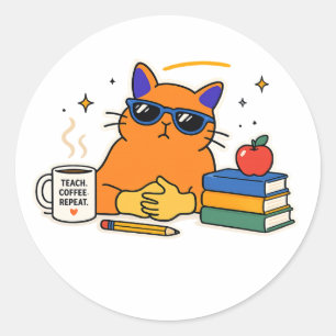 Adesivo Redondo Professor Gato Divertido