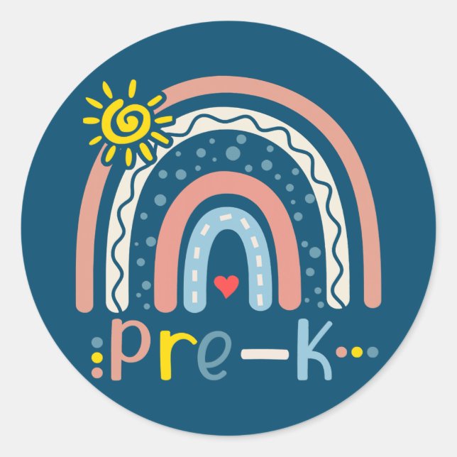 Adesivo Redondo Professor Pré-K Boho Rainbow Estudante De Volta À  (Frente)