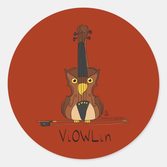 Adesivo Redondo Professora de Música Cuta da Violin Owl (Frente)