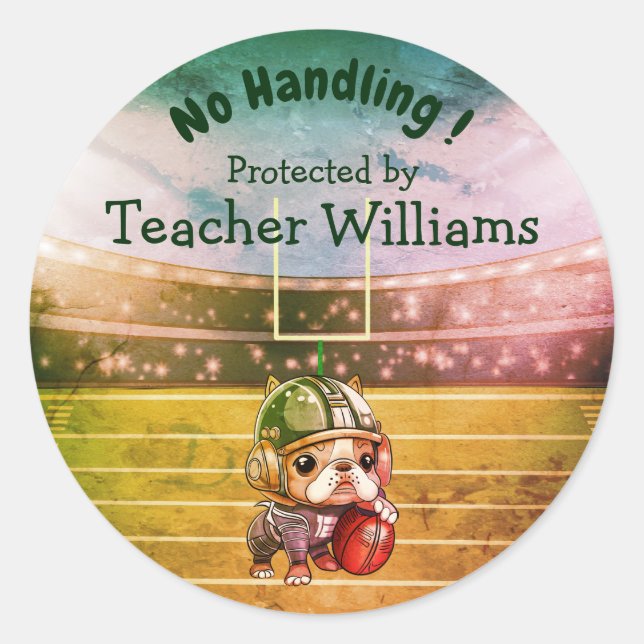 Adesivo Redondo Professora de quarterback de buldogue francesa Per (Frente)