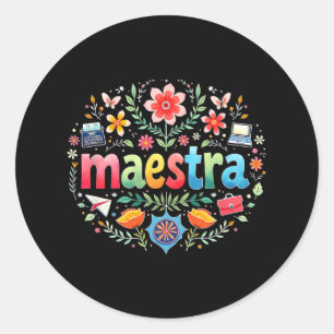 Adesivo Redondo Professora mexicana espanhola Maestra Cin de Profe