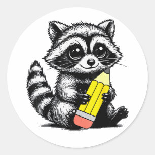 Adesivo Redondo Professora Raccoon e Lápis Raccoon