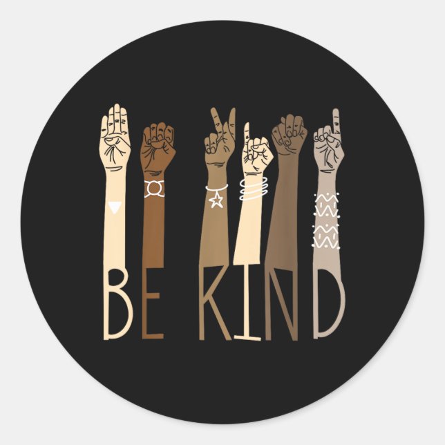 Adesivo Redondo Professores de Língua de Sinais Be Kind Hand Talki (Frente)
