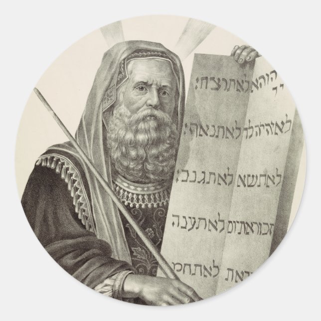 Adesivo Redondo Profeta Moisés com as Tábuas da Lei (Frente)