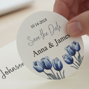 Adesivo Redondo Programa de Casamento de Tulipas Azul Delft