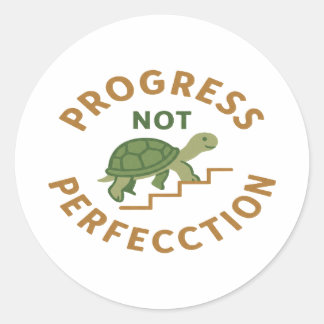 Adesivo Redondo Progress not Perfection - Cute Turtle Motivational