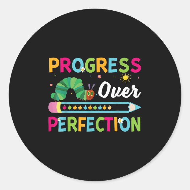 Adesivo Redondo Progress Over Perfection Motivational Quote Studen (Frente)