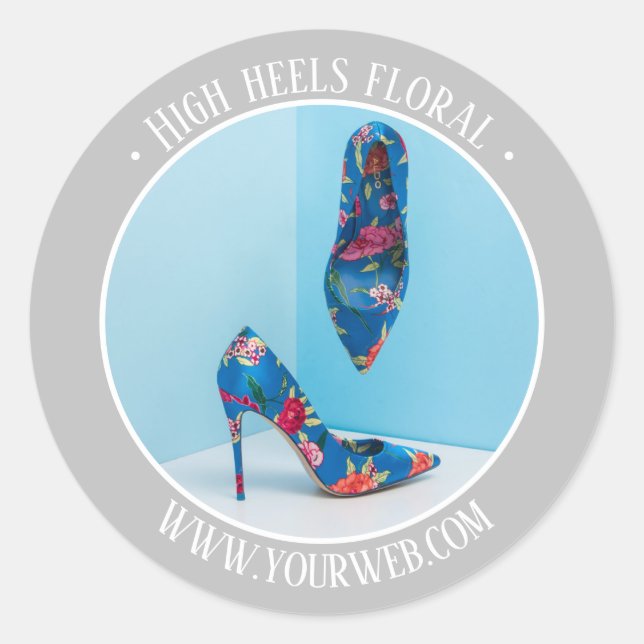 Adesivo Redondo Promoção de produto com texto branco cinza pratead (Frente)