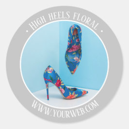 Adesivo Redondo Promoção do produto de texto branco de cinza prate