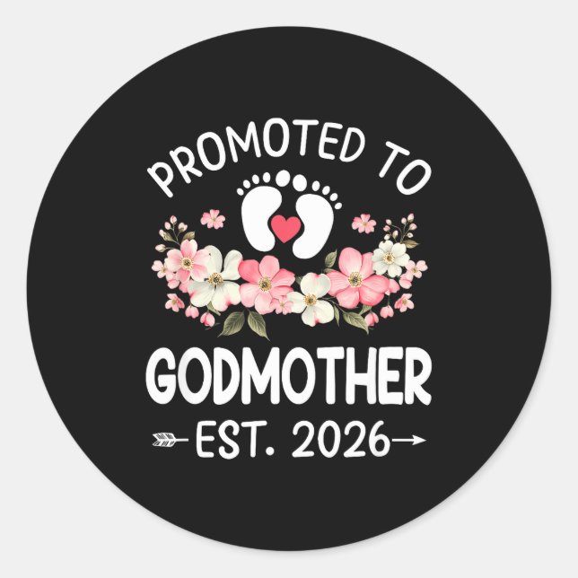 Adesivo Redondo Promoted To Godmother 2026 First Time Floral New G (Frente)