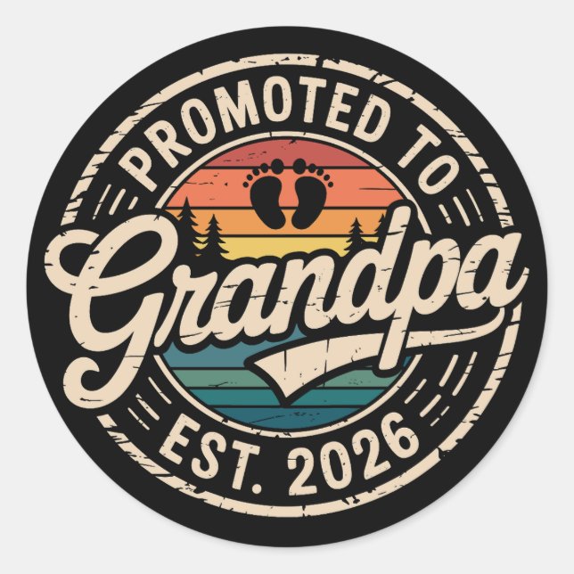 Adesivo Redondo Promoted To Grandpa Est 2026 Pregnancy Retro (Frente)