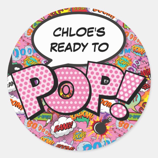 Adesivo Redondo Pronta para POP, Chá de fraldas de livros de banda (Frente)