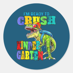 Adesivo Redondo Pronto Para Esmagar O Dinossauro Do Jardim De Infâ