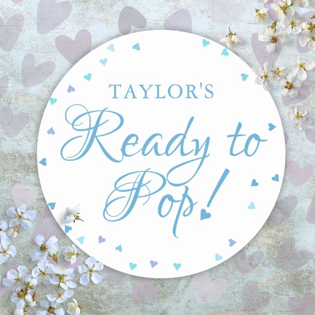 Adesivo Redondo Pronto para Pop Blue Love Hearts Baby Boy Chá (Ready to Pop Blue Love Hearts Baby Boy Shower Classic Round Sticker)