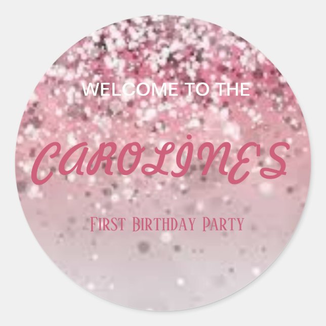 Adesivo Redondo Pronto para Pop Chá de fraldas Rosa (Frente)