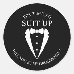 Adesivo Redondo Proposta de Padrinho de casamento de terno preto d