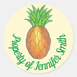 Adesivo Redondo PROPRIEDADE DA Fruta DE ananás tropical personaliz