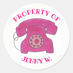 Adesivo Redondo PROPRIEDADE DO Telefone Rotativo Retroativo Rosa P